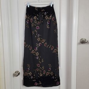 VTG J.R. Nites Black Velvet Burnout Floral Witchy Dark Romance Slit Skirt. Sz-6